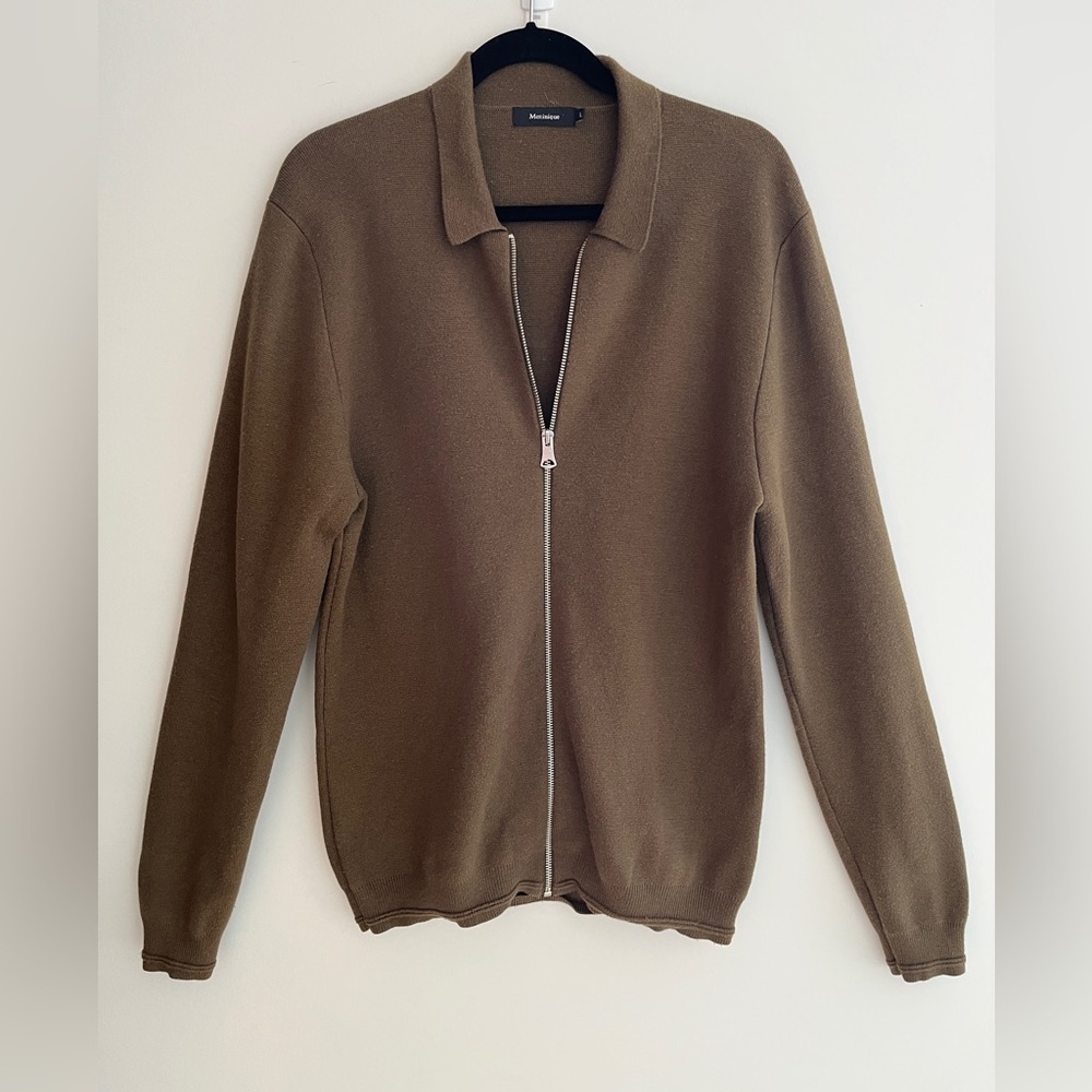 MATINIQUE Knit Zip Front Cardigan Collared Sleeve Detail Preppy Basic Casual